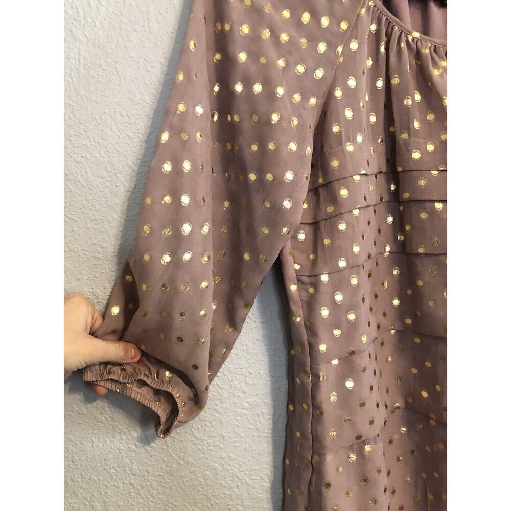 Elementz Womens Top Small Blouse 3/4 Sleeve Sheer Beige Polka Dots Lagenlook - Picture 2 of 9